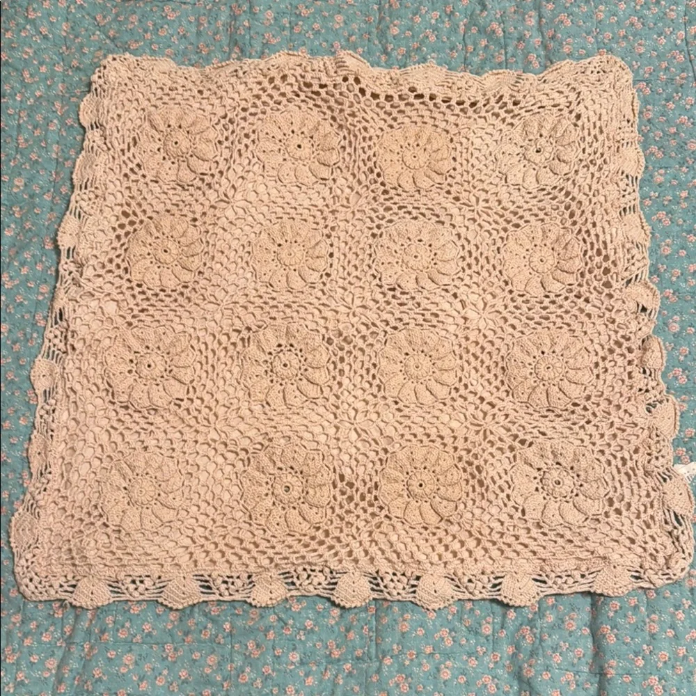 Pillow Case Handmade Crochet Square Pillow Cover  Beige